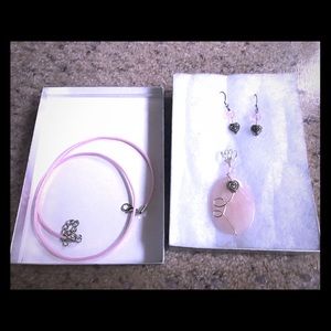 Pink Stone Necklace & Earrings Set